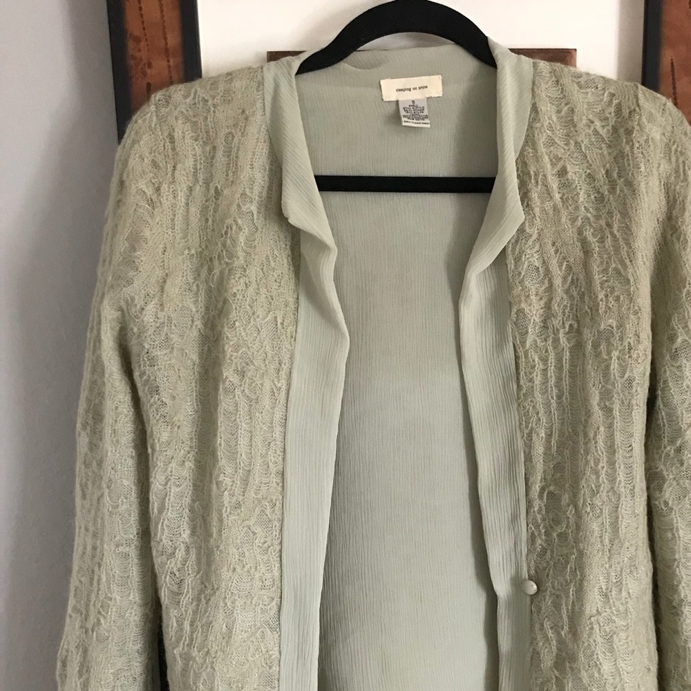 Sea Foam Green Sleeping on Snow Mohair Cardigan